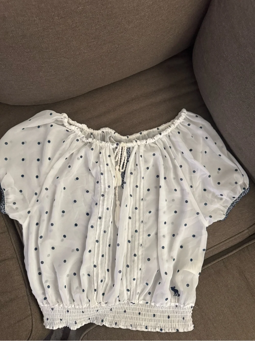 Abercrombie & Fitch White Blouse with Navy Polka Dots